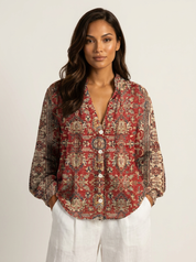 Boho Floral Linen Blouse - Elena