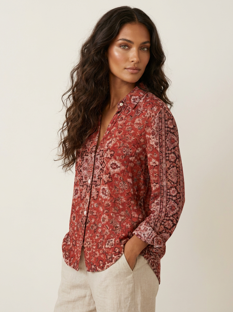 Boho Floral Linen Blouse - Elena