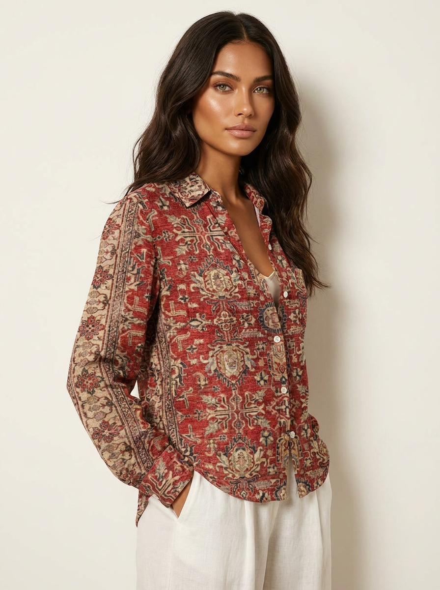 Boho Floral Linen Blouse - Elena