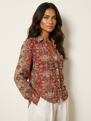 Boho Floral Linen Blouse - Elena