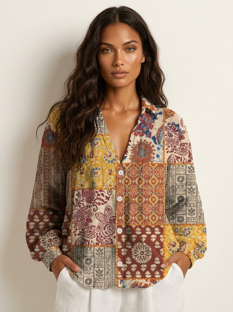 Boho Floral Linen Blouse - Elena