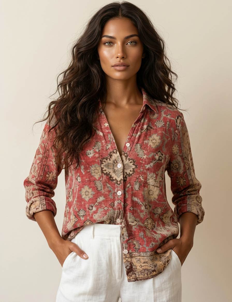 Boho Floral Linen Blouse - Elena