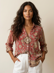 Boho Floral Linen Blouse - Elena
