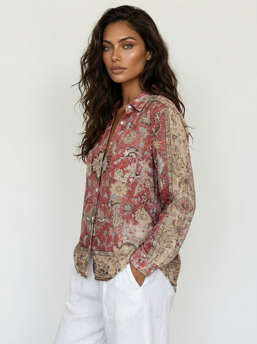 Boho Floral Linen Blouse - Elena