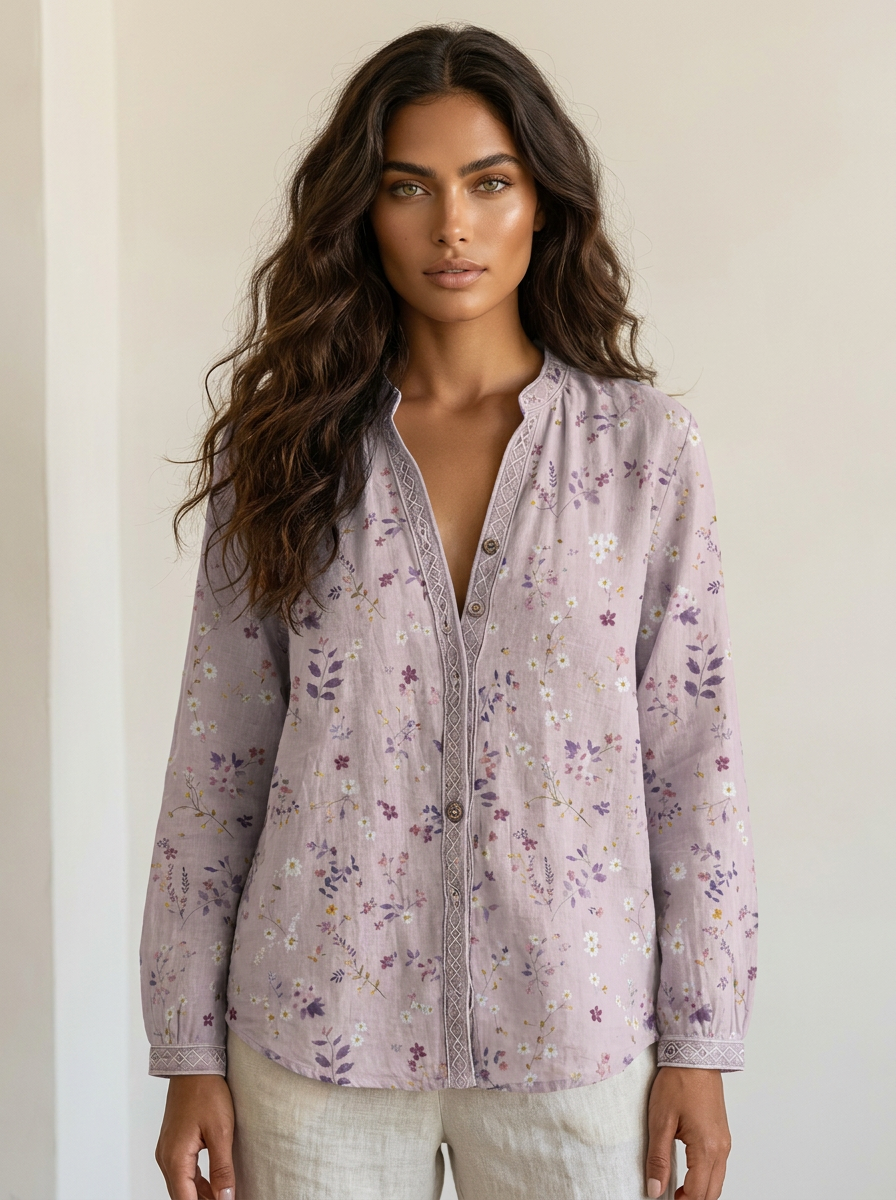 Boho Floral Linen Blouse - Elena