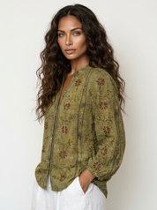 Boho Floral Linen Blouse - Elena