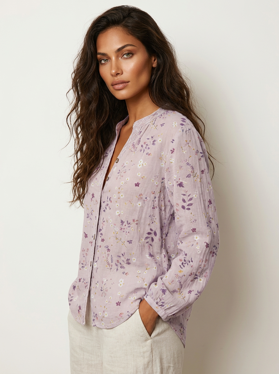Boho Floral Linen Blouse - Elena