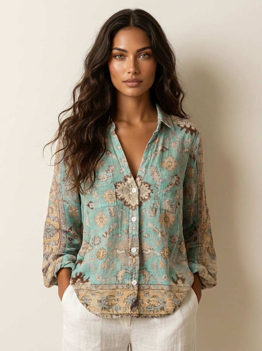 Boho Floral Linen Blouse - Elena