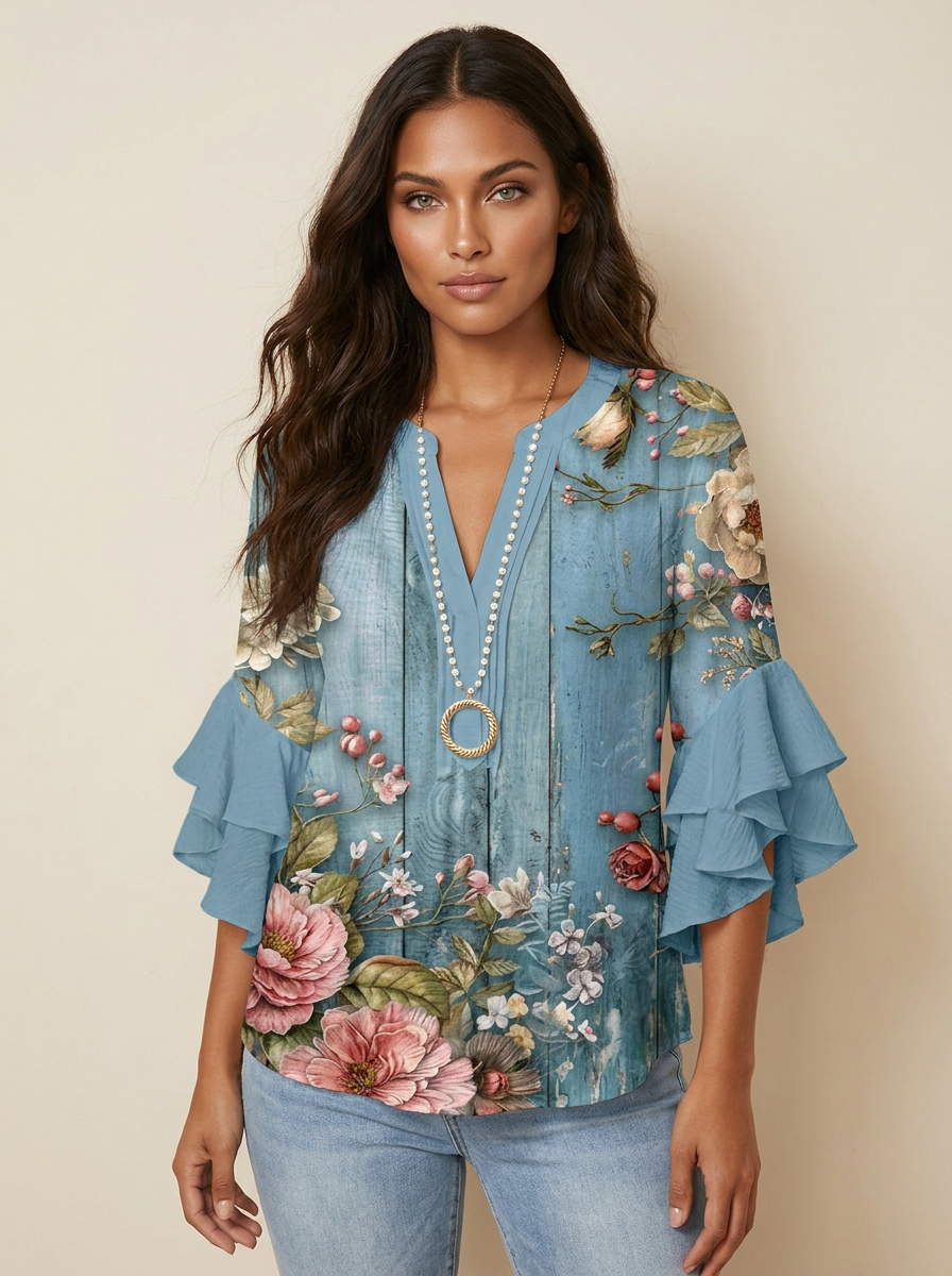 Boho Floral Ruffle Blouse - Lily