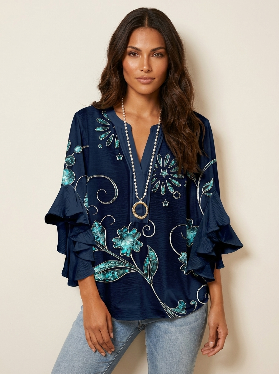 Boho Floral Ruffle Blouse - Lily