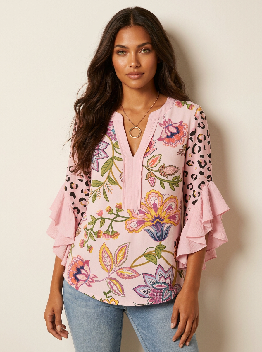 Boho Floral Ruffle Blouse - Lily