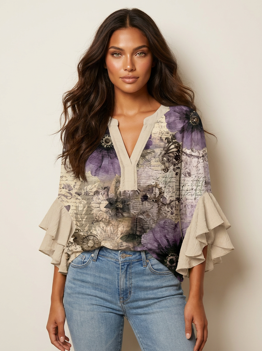 Boho Floral Ruffle Blouse - Lily