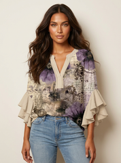 Boho Floral Ruffle Blouse - Lily