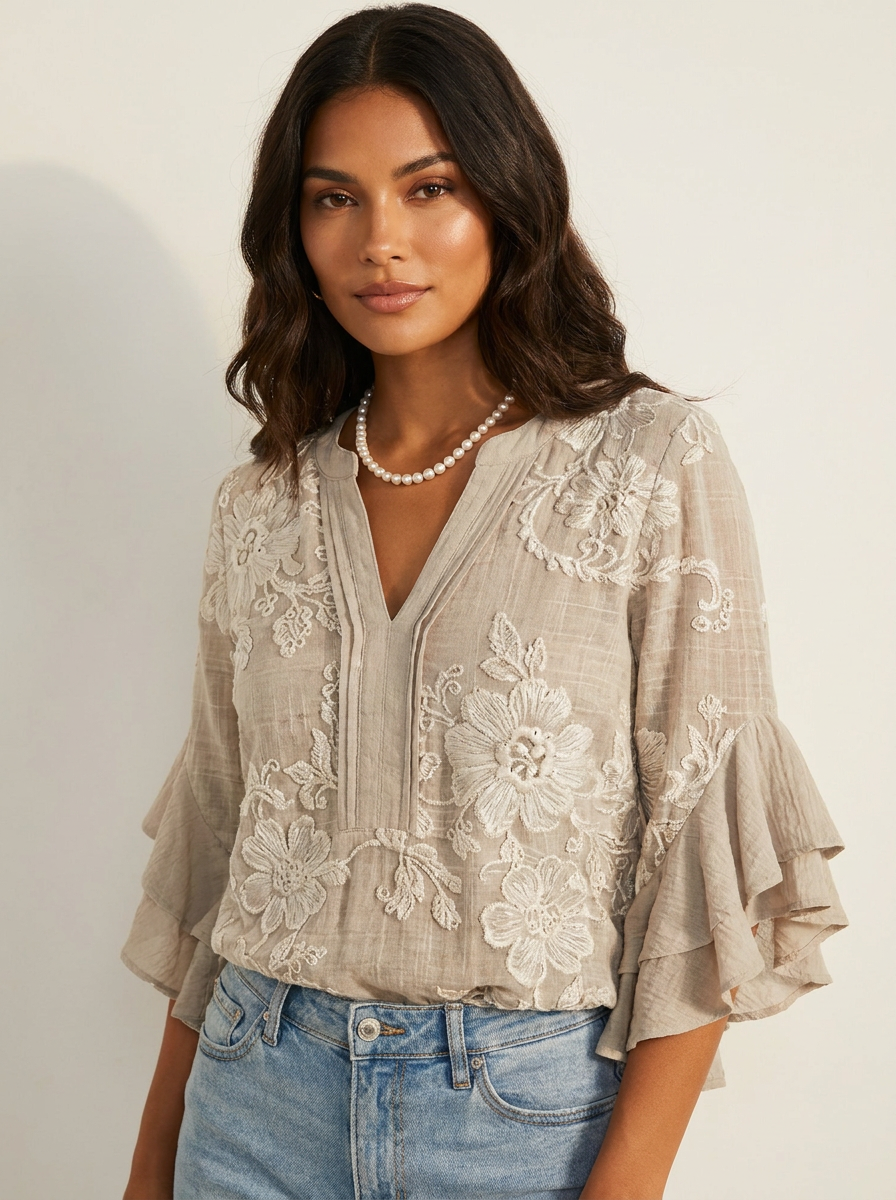 Boho Floral Ruffle Blouse - Lily