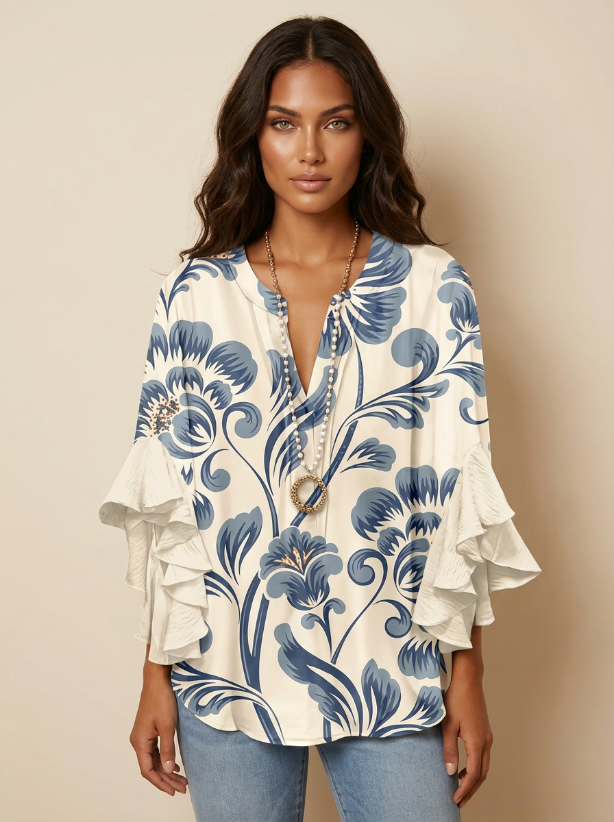 Boho Floral Ruffle Blouse - Lily