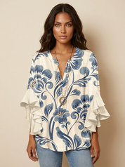 Boho Floral Ruffle Blouse - Lily