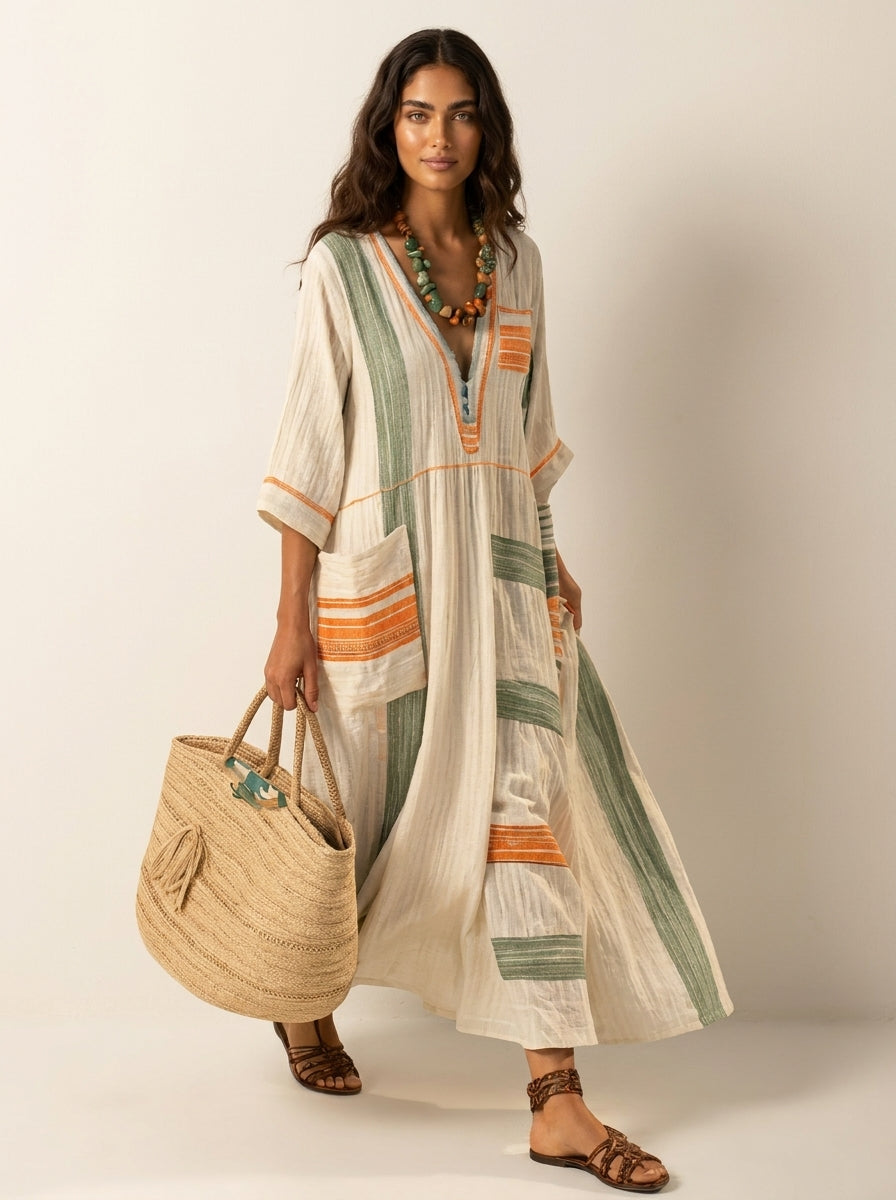 Boho Striped Maxi Dress - Elara