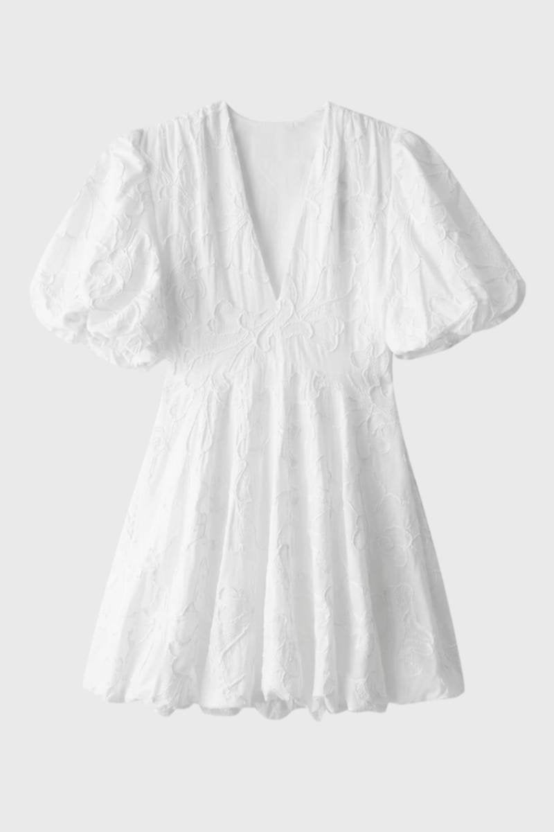Broderie Mini Dress with Puff Sleeves - Isabelle