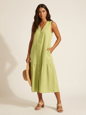 Button Front Summer Midi Dress - Sophie