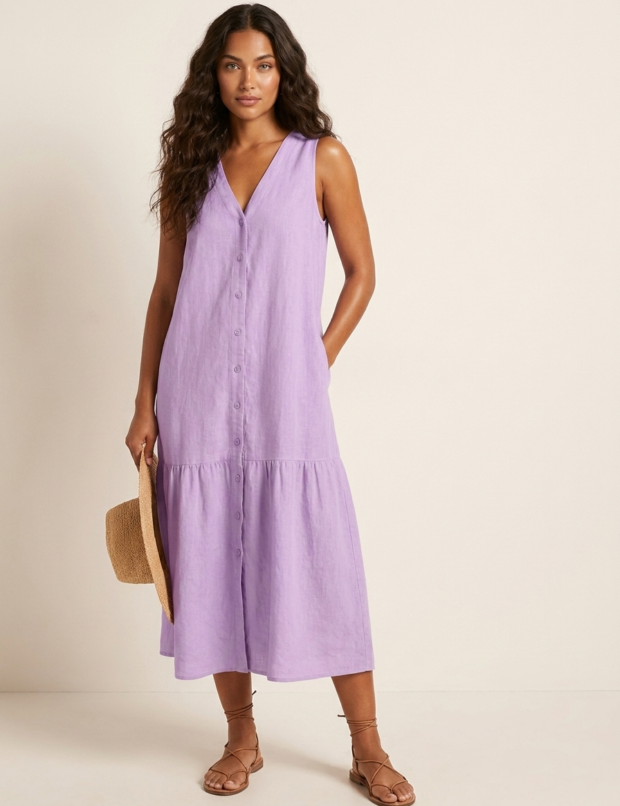 Button Front Summer Midi Dress - Sophie