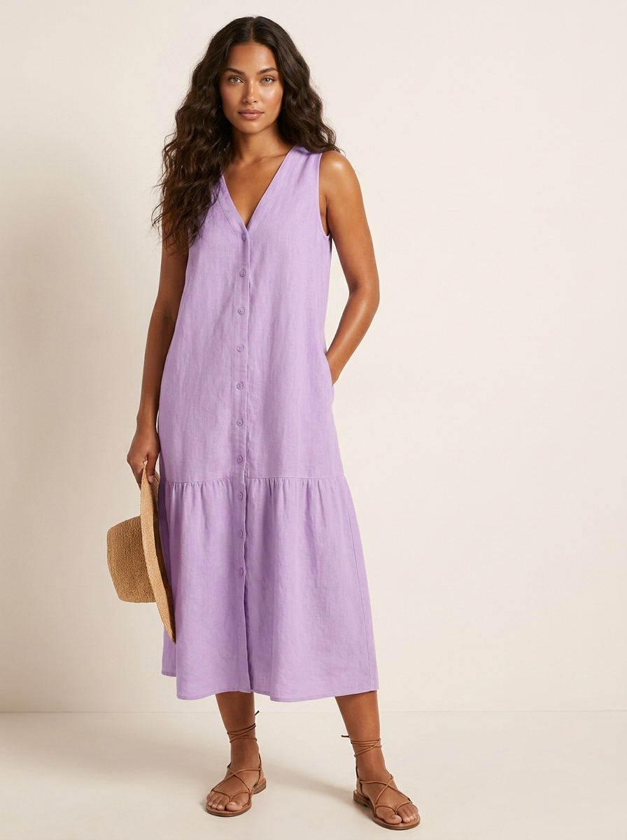 Button Front Summer Midi Dress - Sophie