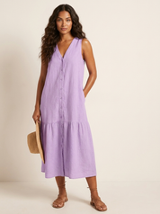 Button Front Summer Midi Dress - Sophie