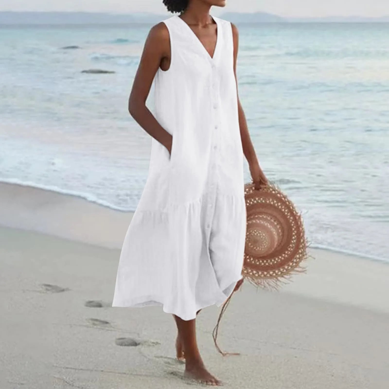 Button Front Summer Midi Dress - Sophie