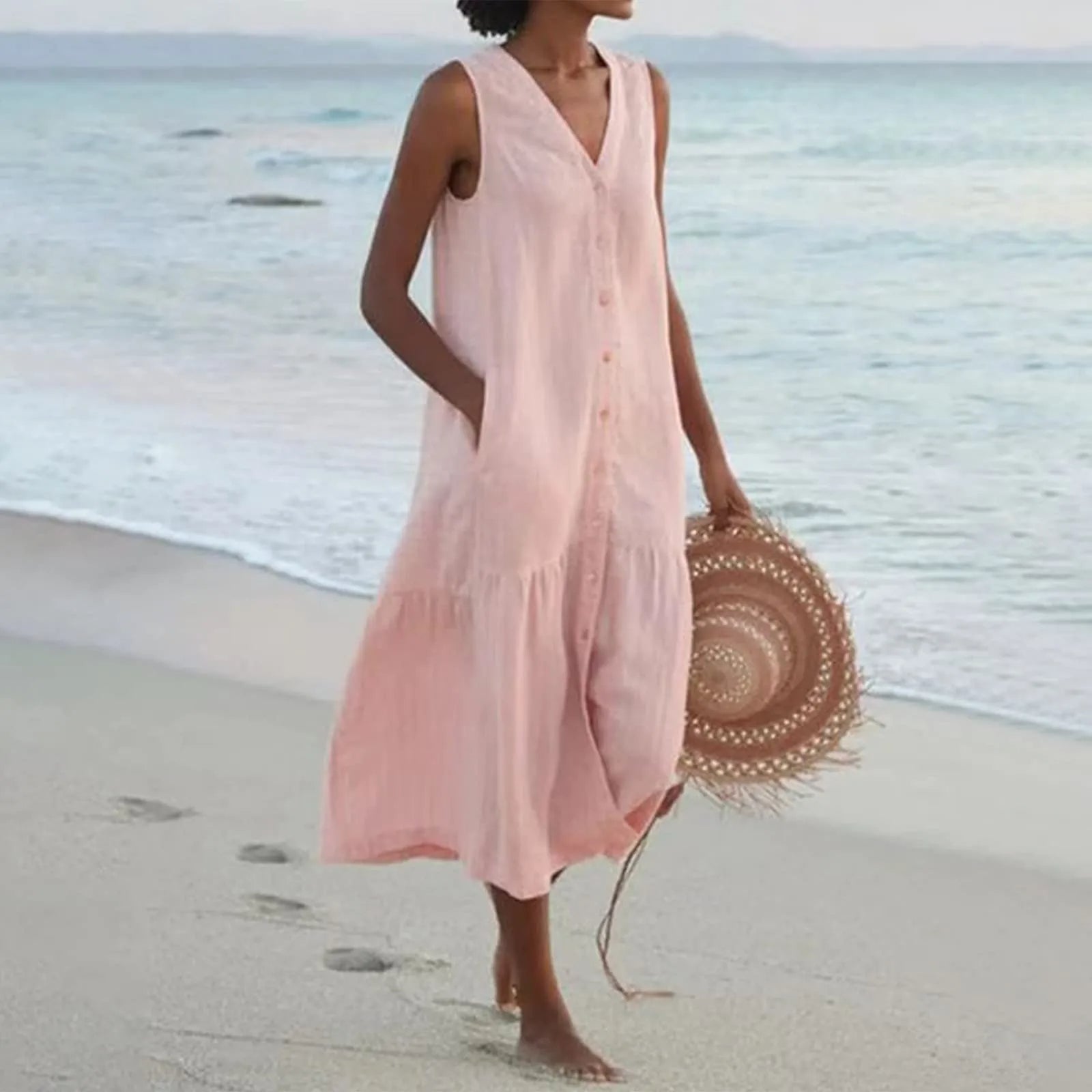 Button Front Summer Midi Dress - Sophie