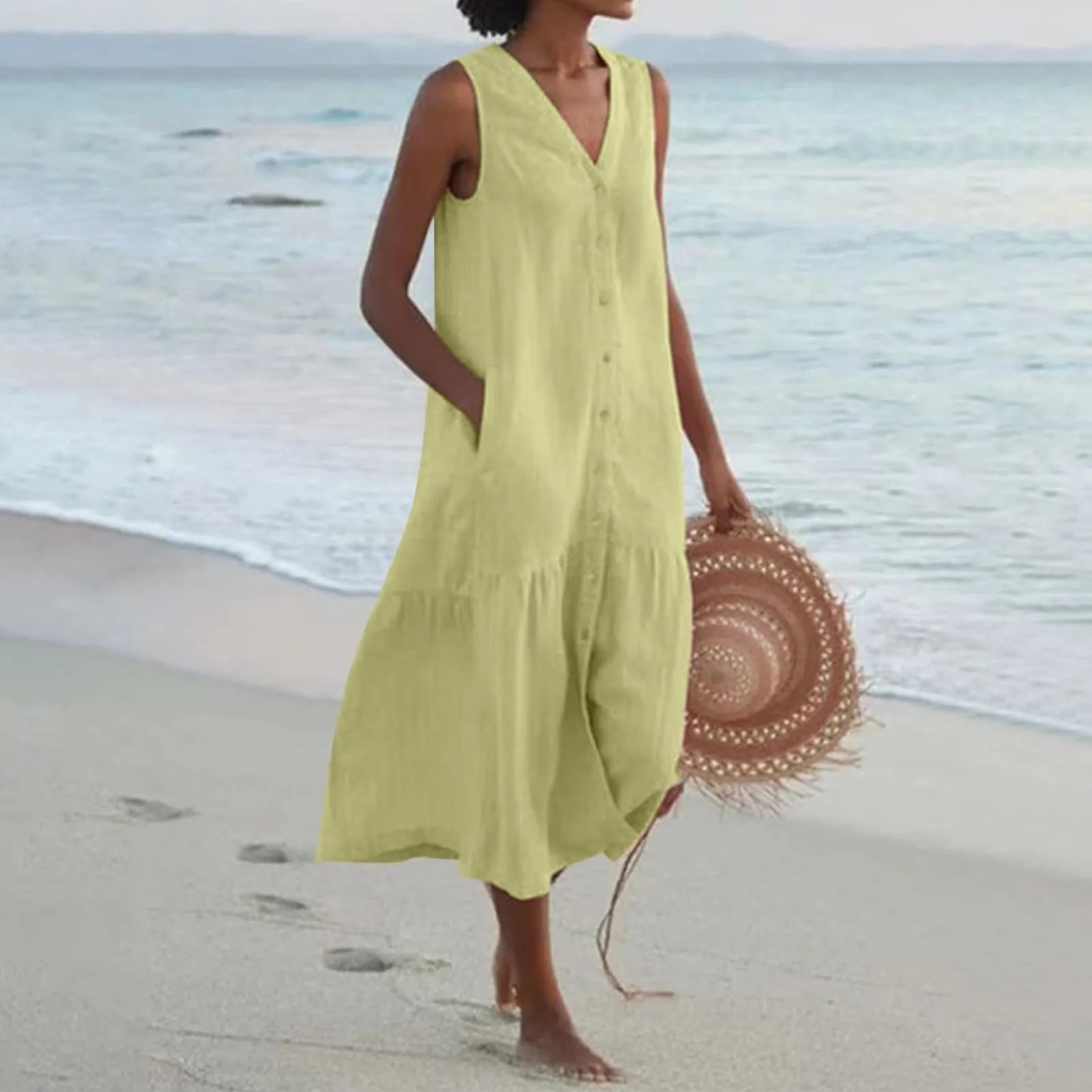 Button Front Summer Midi Dress - Sophie