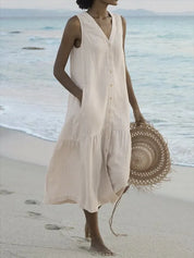 Button Front Summer Midi Dress - Sophie
