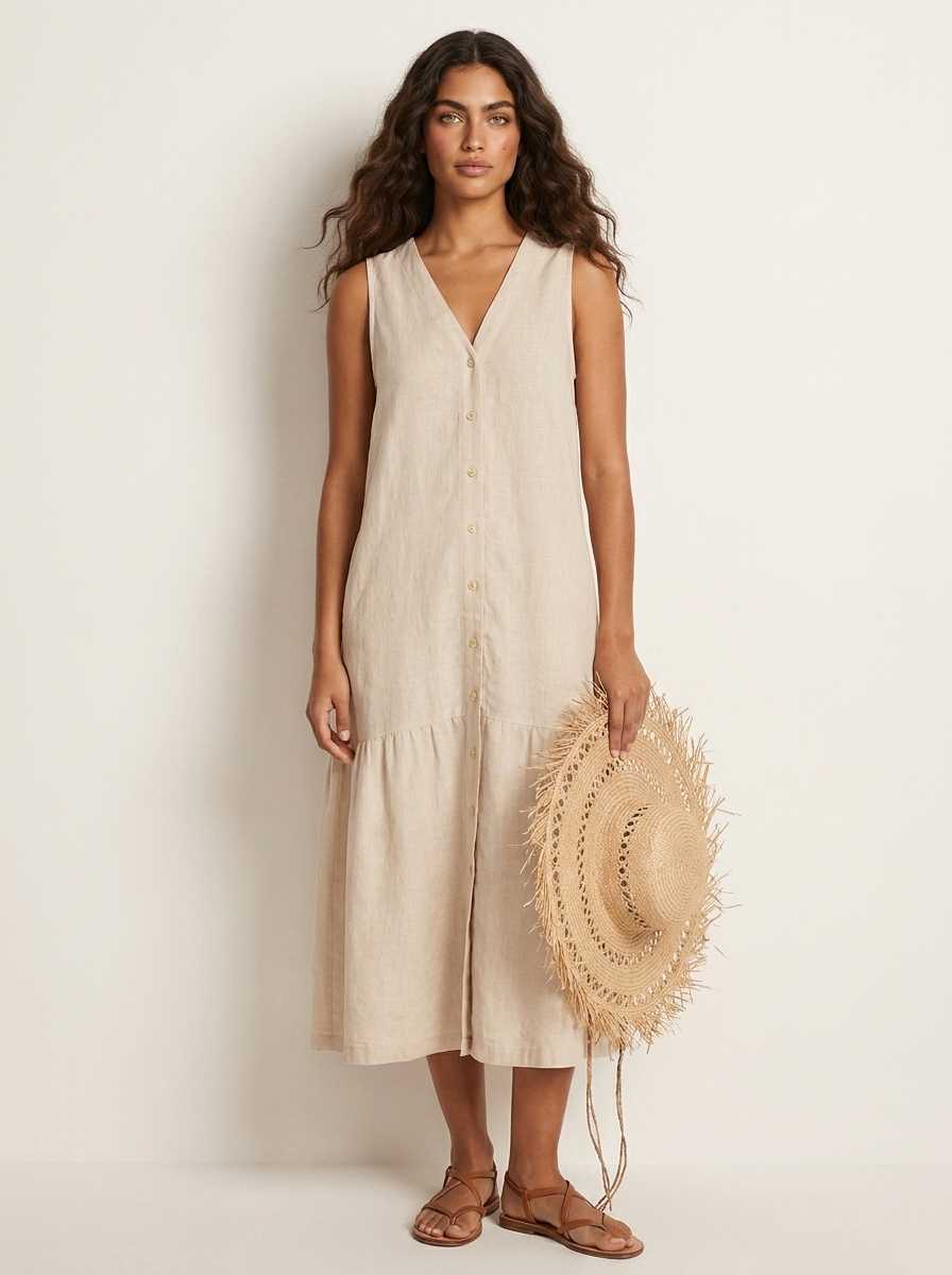 Button Front Summer Midi Dress - Sophie