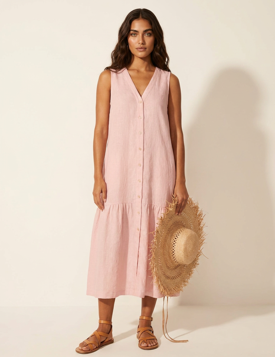 Button Front Summer Midi Dress - Sophie
