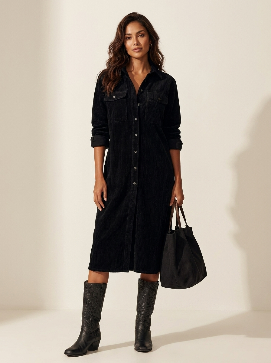 Corduroy Shirt Midi Dress - Emilia