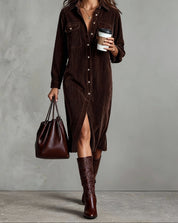 Corduroy Shirt Midi Dress - Emilia