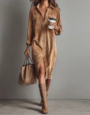 Corduroy Shirt Midi Dress - Emilia