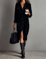 Corduroy Shirt Midi Dress - Emilia