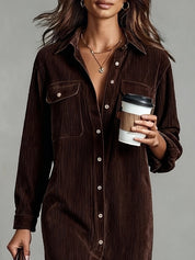 Corduroy Shirt Midi Dress - Emilia