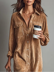 Corduroy Shirt Midi Dress - Emilia