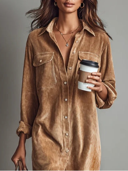 Corduroy Shirt Midi Dress - Emilia