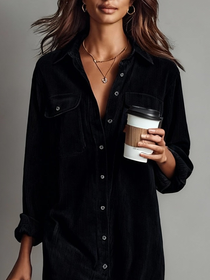 Corduroy Shirt Midi Dress - Emilia