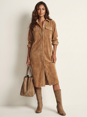 Corduroy Shirt Midi Dress - Emilia