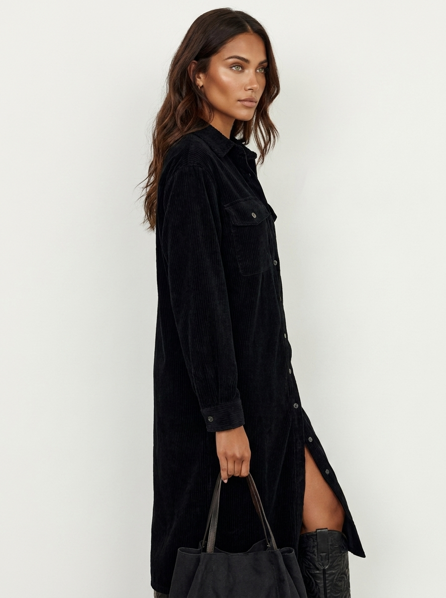Corduroy Shirt Midi Dress - Emilia