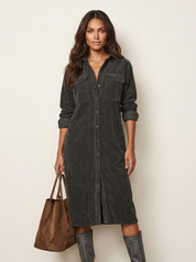 Corduroy Shirt Midi Dress - Emilia