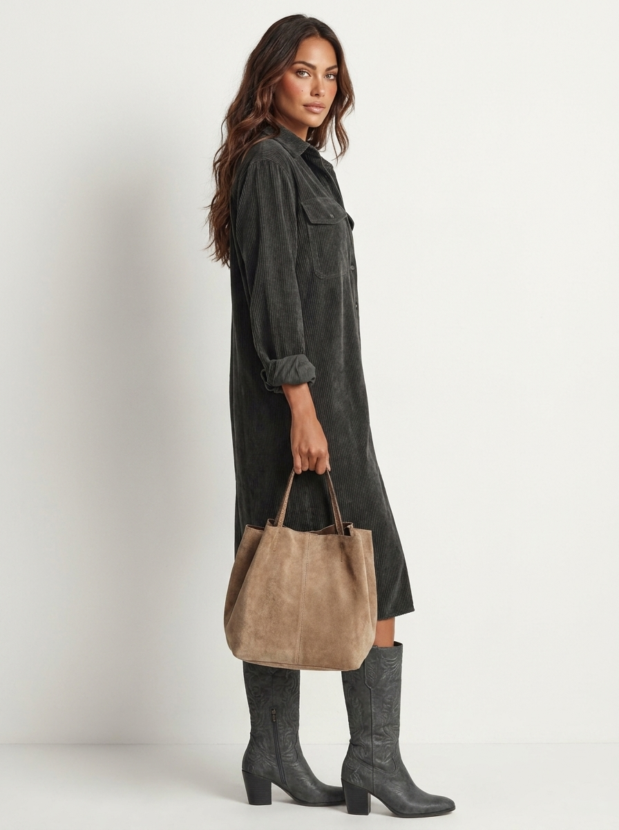 Corduroy Shirt Midi Dress - Emilia