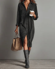 Corduroy Shirt Midi Dress - Emilia