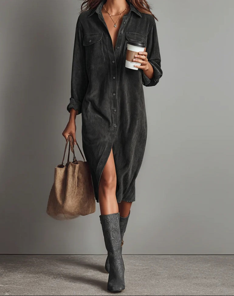 Corduroy Shirt Midi Dress - Emilia