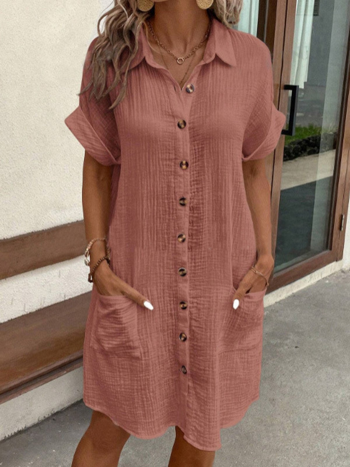 Cotton Shirt Dress with Button Front - Elise