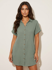 Cotton Shirt Dress with Button Front - Elise