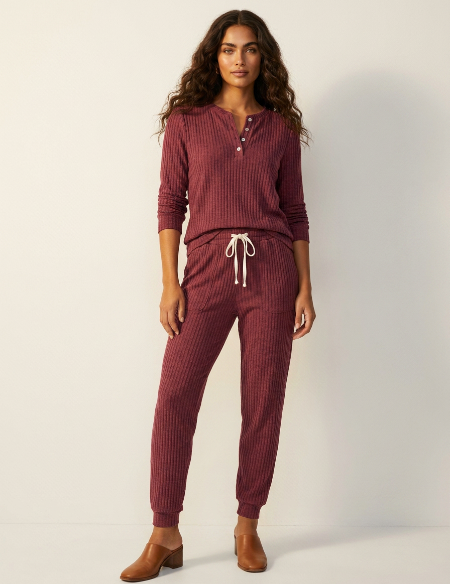 Cozy Ribbed Lounge Set - Willow