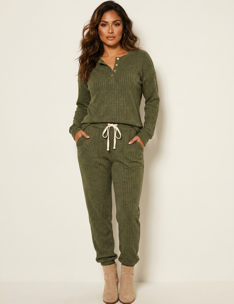 Cozy Ribbed Lounge Set - Willow